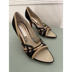 Vintage 90s Snakeskin Black Multicolor C LABEL Heels Pumps Italy Sz 7.5 Unworn